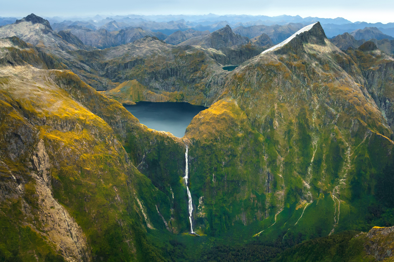 Milford sound lake quill and sutherland falls